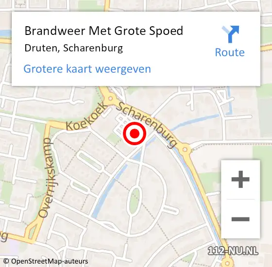 Locatie op kaart van de 112 melding: Brandweer Met Grote Spoed Naar Druten, Scharenburg op 12 december 2022 07:18