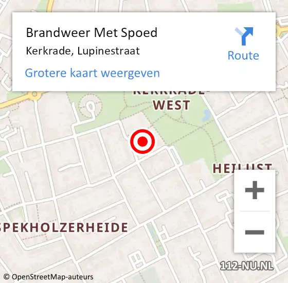 Locatie op kaart van de 112 melding: Brandweer Met Spoed Naar Kerkrade, Lupinestraat op 12 december 2022 08:05