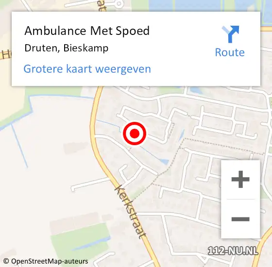 Locatie op kaart van de 112 melding: Ambulance Met Spoed Naar Druten, Bieskamp op 12 december 2022 08:15
