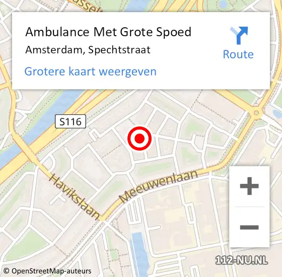 Locatie op kaart van de 112 melding: Ambulance Met Grote Spoed Naar Amsterdam, Spechtstraat op 12 december 2022 08:20