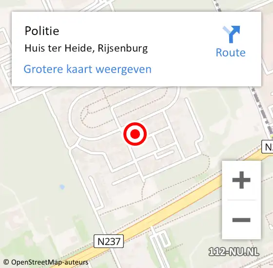 Locatie op kaart van de 112 melding: Politie Huis ter Heide, Rijsenburg op 12 december 2022 09:23