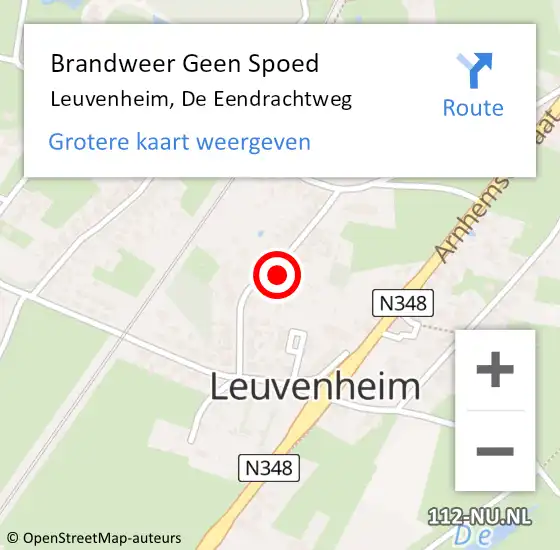 Locatie op kaart van de 112 melding: Brandweer Geen Spoed Naar Leuvenheim, De Eendrachtweg op 12 december 2022 10:23
