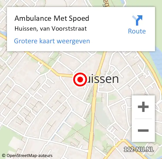 Locatie op kaart van de 112 melding: Ambulance Met Spoed Naar Huissen, van Voorststraat op 12 december 2022 10:53