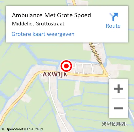 Locatie op kaart van de 112 melding: Ambulance Met Grote Spoed Naar Middelie, Gruttostraat op 12 december 2022 11:17