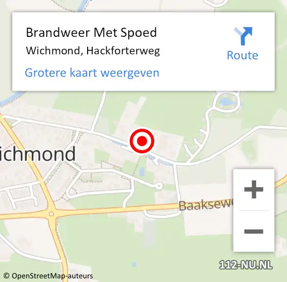 Locatie op kaart van de 112 melding: Brandweer Met Spoed Naar Wichmond, Hackforterweg op 12 december 2022 12:31