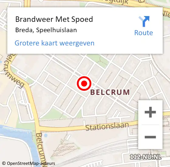 Locatie op kaart van de 112 melding: Brandweer Met Spoed Naar Breda, Speelhuislaan op 12 december 2022 12:34