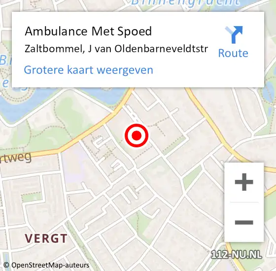 Locatie op kaart van de 112 melding: Ambulance Met Spoed Naar Zaltbommel, J van Oldenbarneveldtstr op 12 december 2022 12:42