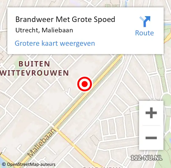 Locatie op kaart van de 112 melding: Brandweer Met Grote Spoed Naar Utrecht, Maliebaan op 12 december 2022 12:45