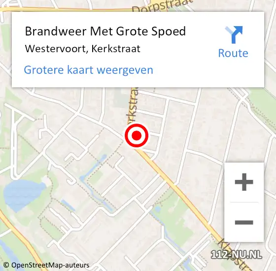 Locatie op kaart van de 112 melding: Brandweer Met Grote Spoed Naar Westervoort, Kerkstraat op 12 december 2022 13:01
