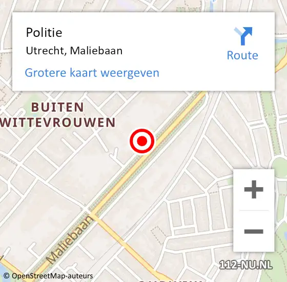 Locatie op kaart van de 112 melding: Politie Utrecht, Maliebaan op 12 december 2022 13:04