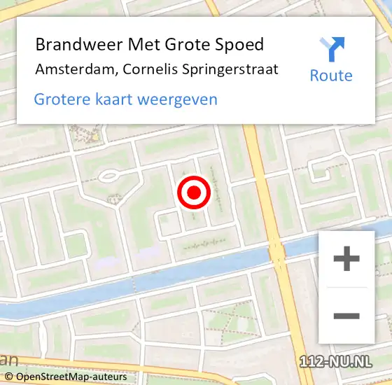 Locatie op kaart van de 112 melding: Brandweer Met Grote Spoed Naar Amsterdam, Cornelis Springerstraat op 12 december 2022 13:50
