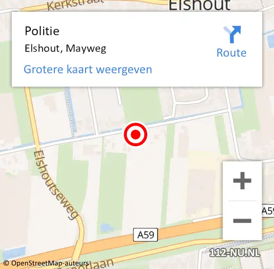 Locatie op kaart van de 112 melding: Politie Elshout, Mayweg op 12 december 2022 17:58