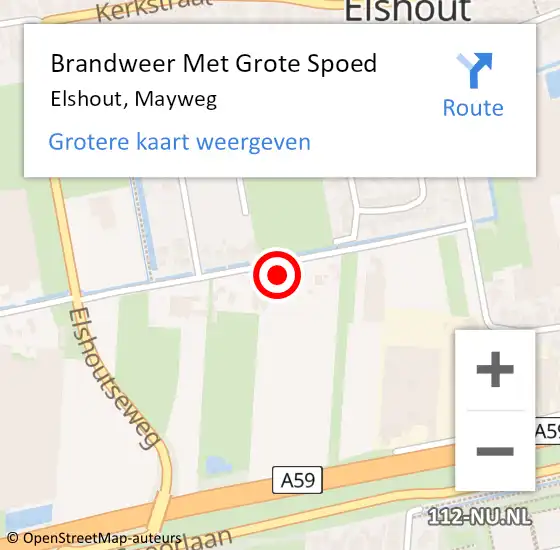 Locatie op kaart van de 112 melding: Brandweer Met Grote Spoed Naar Elshout, Mayweg op 12 december 2022 17:59