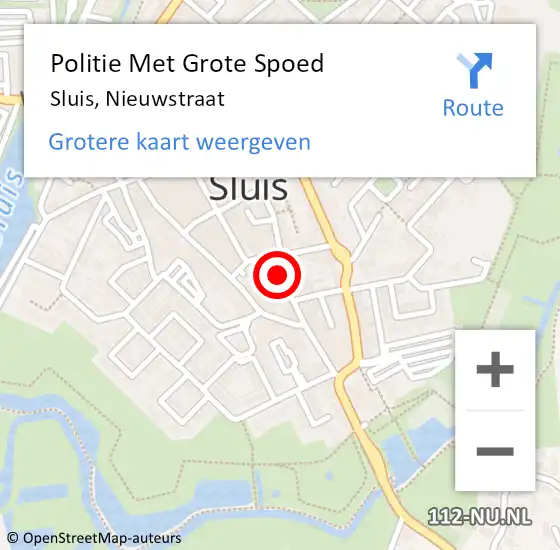 Locatie op kaart van de 112 melding: Politie Met Grote Spoed Naar Sluis, Nieuwstraat op 12 december 2022 18:08