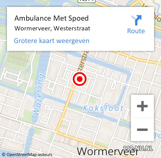 Locatie op kaart van de 112 melding: Ambulance Met Spoed Naar Wormerveer, Westerstraat op 12 december 2022 18:35
