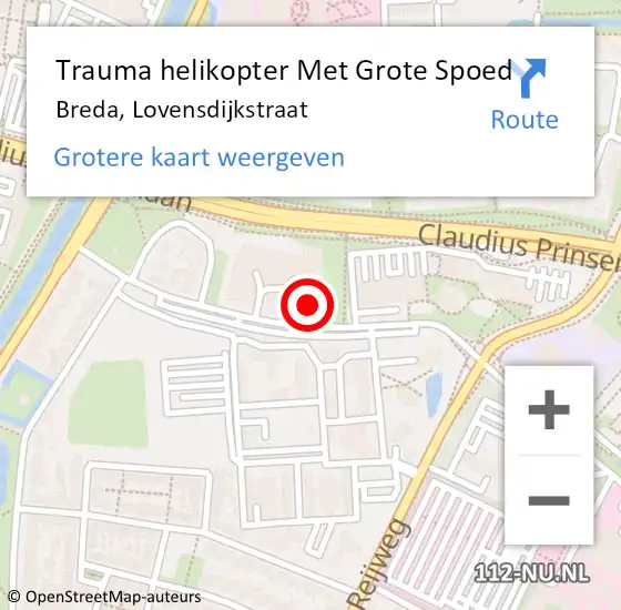 Locatie op kaart van de 112 melding: Trauma helikopter Met Grote Spoed Naar Breda, Lovensdijkstraat op 12 december 2022 19:02