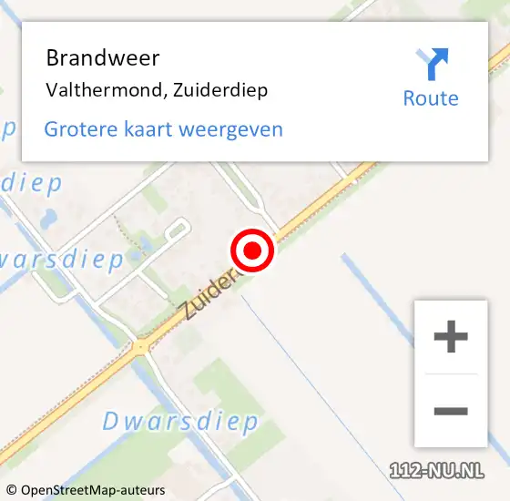 Locatie op kaart van de 112 melding: Brandweer Valthermond, Zuiderdiep op 12 december 2022 19:12