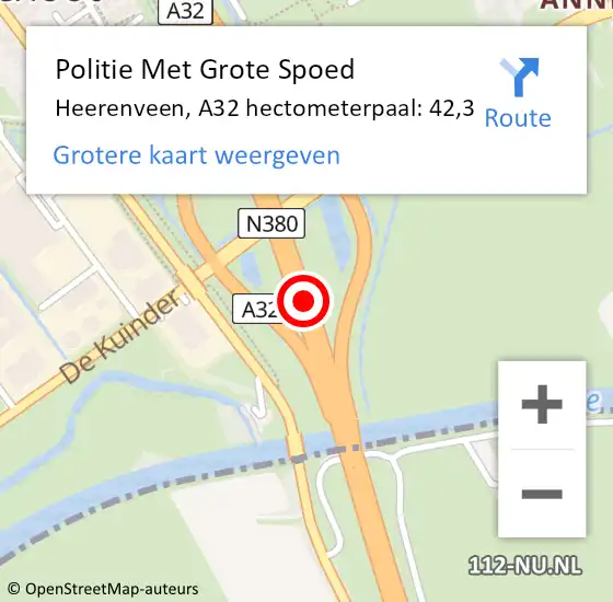 Locatie op kaart van de 112 melding: Politie Met Grote Spoed Naar Heerenveen, A32 hectometerpaal: 42,3 op 12 december 2022 19:14