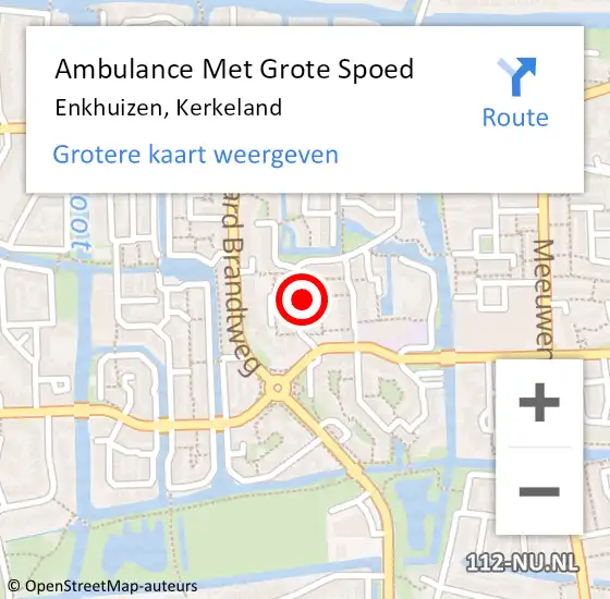 Locatie op kaart van de 112 melding: Ambulance Met Grote Spoed Naar Enkhuizen, Kerkeland op 12 december 2022 19:18
