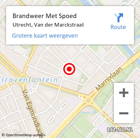 Locatie op kaart van de 112 melding: Brandweer Met Spoed Naar Utrecht, Van der Marckstraat op 12 december 2022 20:39
