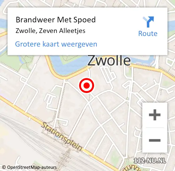 Locatie op kaart van de 112 melding: Brandweer Met Spoed Naar Zwolle, Zeven Alleetjes op 13 december 2022 08:44