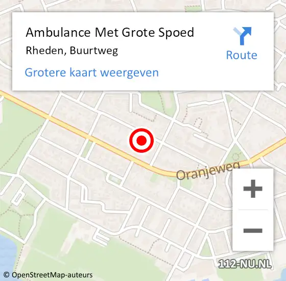 Locatie op kaart van de 112 melding: Ambulance Met Grote Spoed Naar Rheden, Buurtweg op 13 december 2022 09:41