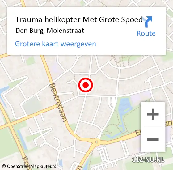 Locatie op kaart van de 112 melding: Trauma helikopter Met Grote Spoed Naar Den Burg, Molenstraat op 13 december 2022 11:48