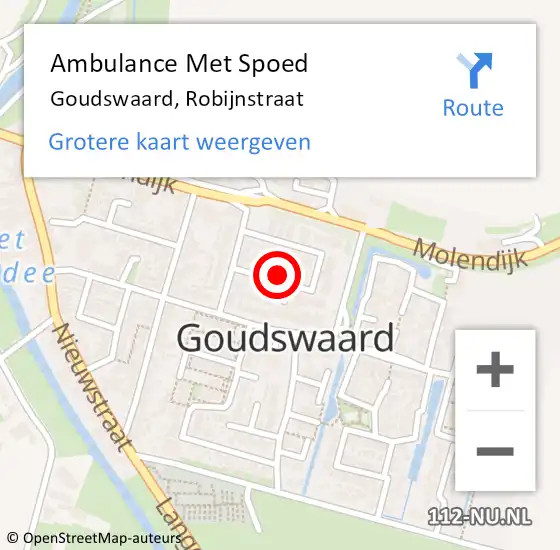 Locatie op kaart van de 112 melding: Ambulance Met Spoed Naar Goudswaard, Robijnstraat op 13 december 2022 13:54