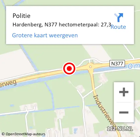 Locatie op kaart van de 112 melding: Politie Hardenberg, N377 hectometerpaal: 27,3 op 13 december 2022 16:32