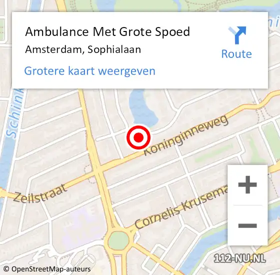 Locatie op kaart van de 112 melding: Ambulance Met Grote Spoed Naar Amsterdam, Sophialaan op 13 december 2022 17:05