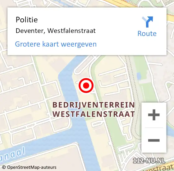 Locatie op kaart van de 112 melding: Politie Deventer, Westfalenstraat op 13 december 2022 17:17