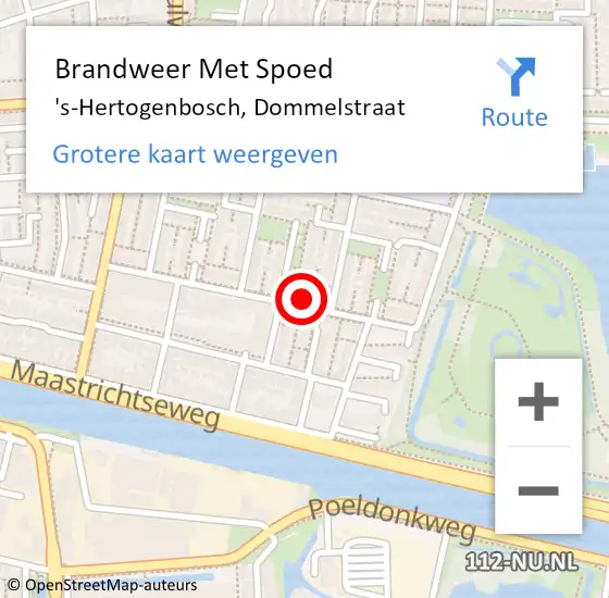 Locatie op kaart van de 112 melding: Brandweer Met Spoed Naar 's-Hertogenbosch, Dommelstraat op 13 december 2022 18:03