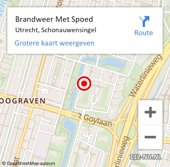 Locatie op kaart van de 112 melding: Brandweer Met Spoed Naar Utrecht, Schonauwensingel op 13 december 2022 19:30