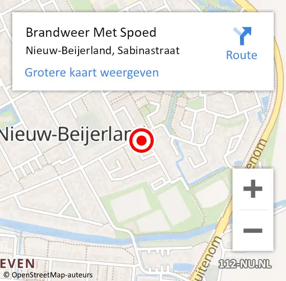 Locatie op kaart van de 112 melding: Brandweer Met Spoed Naar Nieuw-Beijerland, Sabinastraat op 13 december 2022 22:03