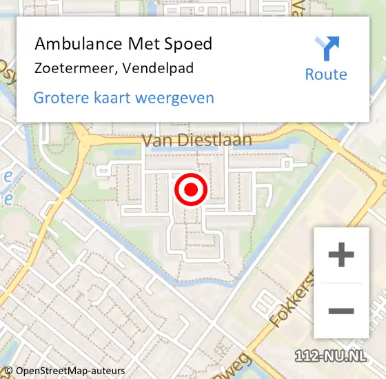 Locatie op kaart van de 112 melding: Ambulance Met Spoed Naar Zoetermeer, Vendelpad op 14 december 2022 02:05