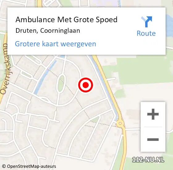 Locatie op kaart van de 112 melding: Ambulance Met Grote Spoed Naar Druten, Coorninglaan op 14 december 2022 06:40