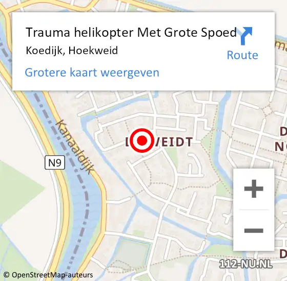 Locatie op kaart van de 112 melding: Trauma helikopter Met Grote Spoed Naar Koedijk, Hoekweid op 14 december 2022 07:23