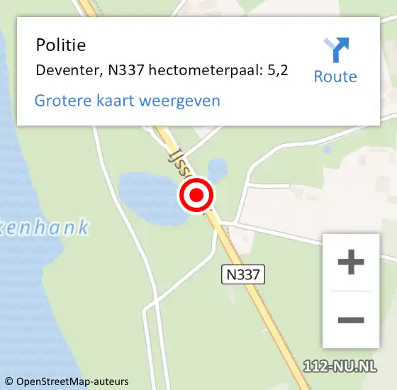 Locatie op kaart van de 112 melding: Politie Deventer, N337 hectometerpaal: 5,2 op 14 december 2022 07:52