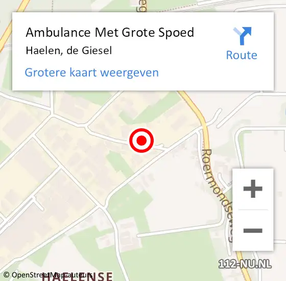 Locatie op kaart van de 112 melding: Ambulance Met Grote Spoed Naar Haelen, de Giesel op 14 december 2022 08:14