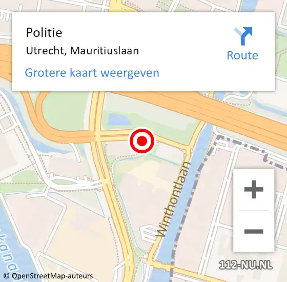 Locatie op kaart van de 112 melding: Politie Utrecht, Mauritiuslaan op 14 december 2022 09:10