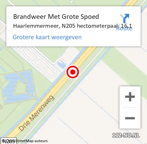 Locatie op kaart van de 112 melding: Brandweer Met Grote Spoed Naar Haarlemmermeer, N205 hectometerpaal: 16,1 op 14 december 2022 09:16