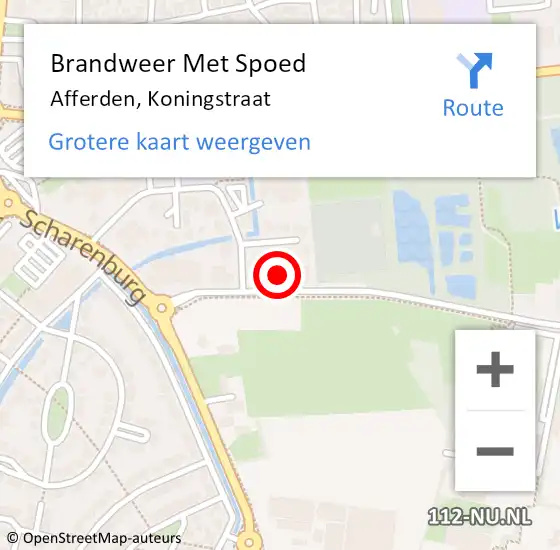 Locatie op kaart van de 112 melding: Brandweer Met Spoed Naar Afferden, Koningstraat op 14 december 2022 09:18
