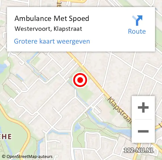 Locatie op kaart van de 112 melding: Ambulance Met Spoed Naar Westervoort, Klapstraat op 14 december 2022 13:53