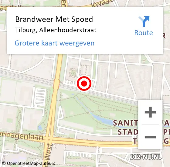 Locatie op kaart van de 112 melding: Brandweer Met Spoed Naar Tilburg, Alleenhouderstraat op 14 december 2022 14:21
