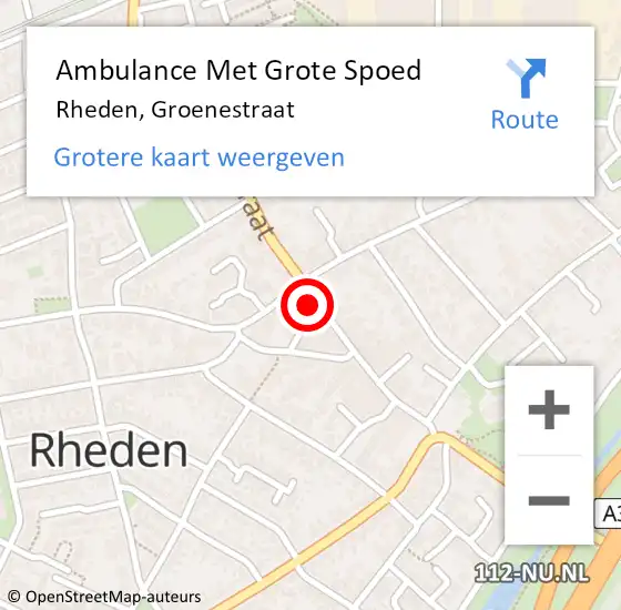 Locatie op kaart van de 112 melding: Ambulance Met Grote Spoed Naar Rheden, Groenestraat op 14 december 2022 14:43