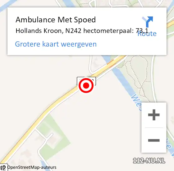 Locatie op kaart van de 112 melding: Ambulance Met Spoed Naar Hollands Kroon, N242 hectometerpaal: 73,1 op 14 december 2022 18:29