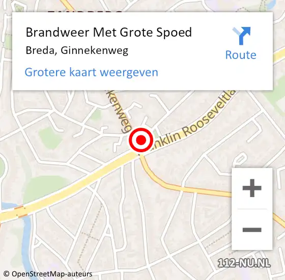 Locatie op kaart van de 112 melding: Brandweer Met Grote Spoed Naar Breda, Ginnekenweg op 14 december 2022 22:07