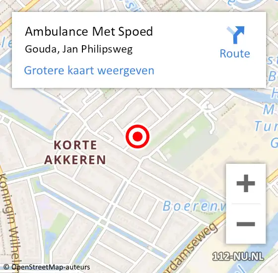 Locatie op kaart van de 112 melding: Ambulance Met Spoed Naar Gouda, Jan Philipsweg op 14 december 2022 22:14