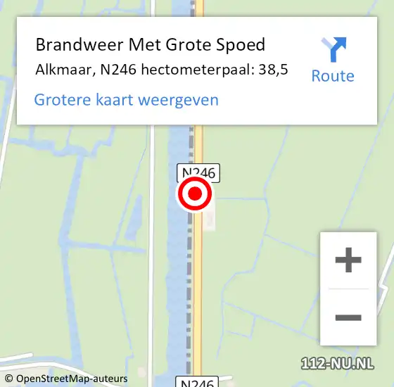 Locatie op kaart van de 112 melding: Brandweer Met Grote Spoed Naar Alkmaar, N246 hectometerpaal: 38,5 op 15 december 2022 00:14