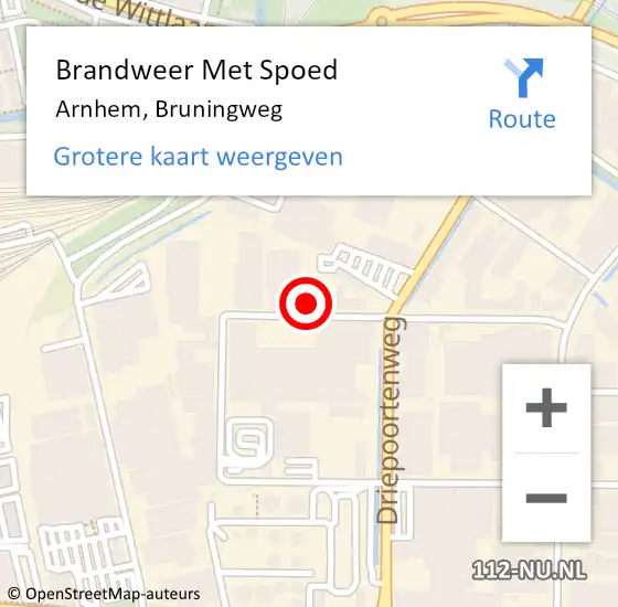 Locatie op kaart van de 112 melding: Brandweer Met Spoed Naar Arnhem, Bruningweg op 15 december 2022 02:28